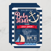 Fun, Navy, Rood, Wit Nautisch Baby shower Kaart (Voorkant / Achterkant)