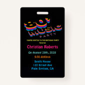 Fun Neon 80's Music Birthday Party Badge (Voorkant)