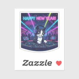 Fun Neon DJ Party Cat Music Vibe New Year  Sticker