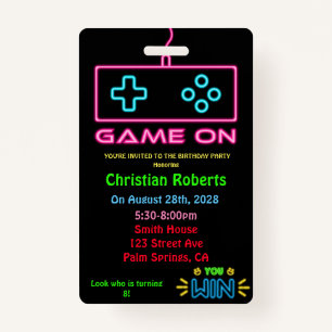 Fun Neon Gamer Birthday Birthday Party Badge