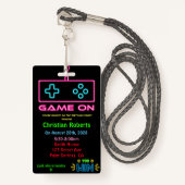 Fun Neon Gamer Birthday Birthday Party Badge (Voorkant met draagriem)