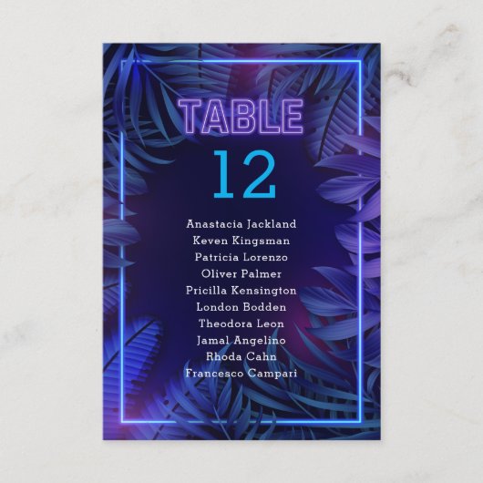 Fun Neon Glow Party Escort Tafelnummer (Voorkant)