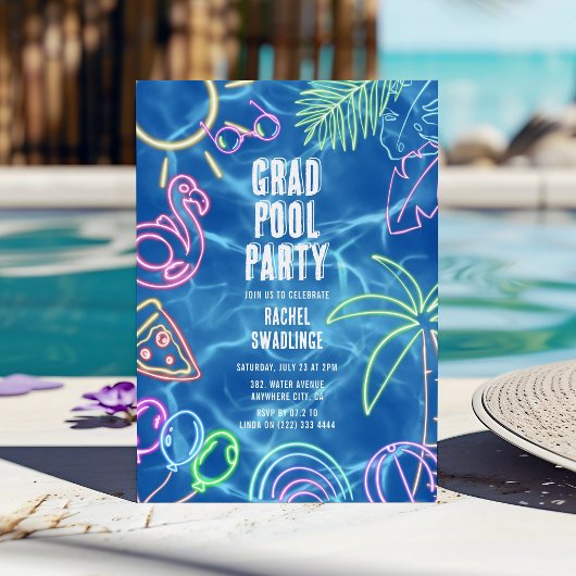 Fun Neon Graduation Pool Party  Kaart