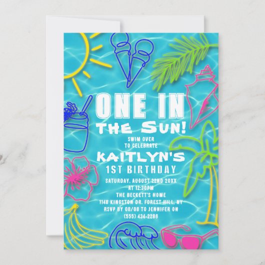 Fun Neon One In The Sun Zomer 1e Verjaardag Kaart (Voorkant)