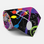 Fun Neon Paint Splatter met Muzieknoten op BLACK Stropdas (Opgerold)
