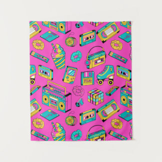 Fun Neon Pink Retro 80s 90s Tech Bright Pattern Wandkleed
