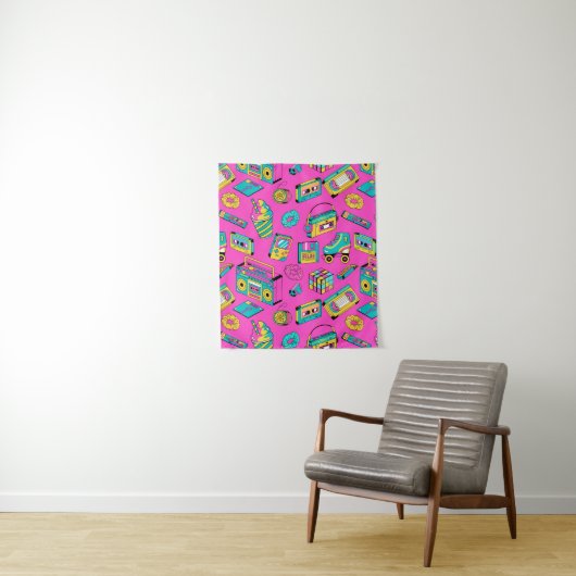 Fun Neon Pink Retro 80s 90s Tech Bright Pattern Wandkleed (In situ)
