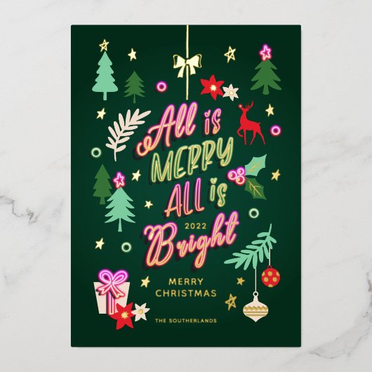 Fun Neon Sign-kerstlampjes, mooi, foto Folie Feestdagenkaart (Voorkant)