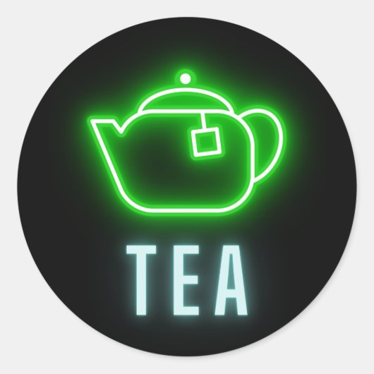Fun Neon Teapot Ronde Sticker (Voorkant)