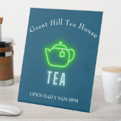 Fun Neon Teapot Tea Business Reclamebord Met Voetstuk (Insitu)
