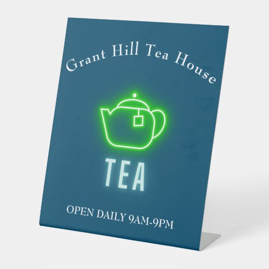 Fun Neon Teapot Tea Business Reclamebord Met Voetstuk (Voorkant)