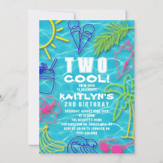 Fun Neon Two Cool Summer 2e verjaardag Kaart (Voorkant)