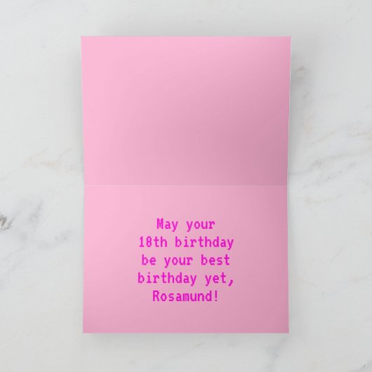 Fun, Nerdy, Geeky, Pink, 8-Bit Style 18th Birthday Kaart (Binnen)