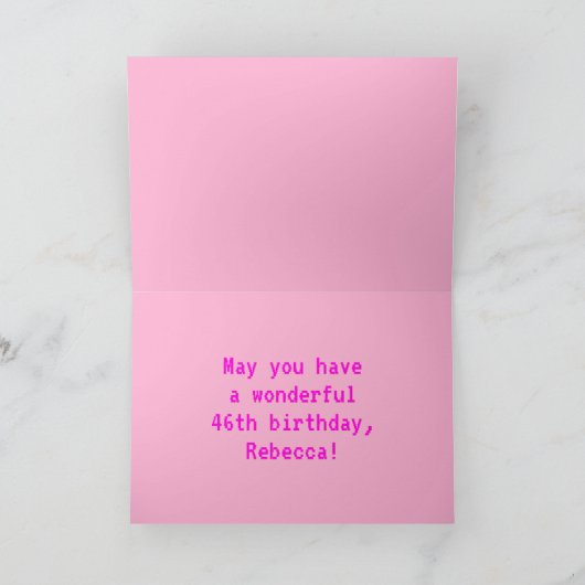 Fun, Nerdy, Geeky, Pink, 8-Bit Style 46th Birthday Kaart (Binnen)