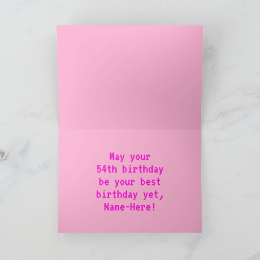 Fun, Nerdy, Geeky, Pink, 8-Bit Style 54th Birthday Kaart (Binnen)