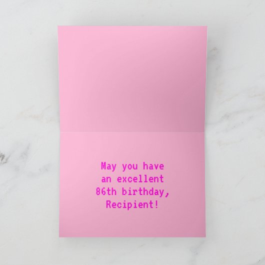 Fun, Nerdy, Geeky, Pink, 8-Bit Style 86th Birthday Kaart (Binnen)