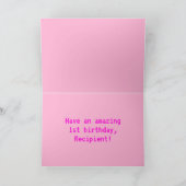 Fun, Nerdy, Geeky, Pink, 8-bits stijl 1ste verjaar Kaart (Binnen)