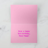 Fun, Nerdy, Geeky, Roze, 8-bits stijl 3rd Birthday Kaart (Binnen)