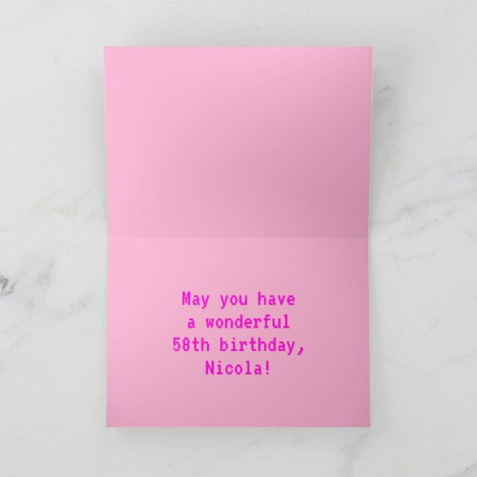 Fun, Nerdy, Geeky, Roze, 8-bits stijl 58th Birthda Kaart (Binnen)