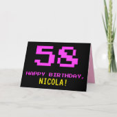 Fun, Nerdy, Geeky, Roze, 8-bits stijl 58th Birthda Kaart (Voorkant)