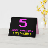 Fun, Nerdy, Geeky, Roze, 8-bits stijl 5th Birthday Kaart (Gele Bloem)