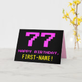 Fun, Nerdy, Geeky, Roze, 8-bits stijl 77th Birthda Kaart (Gele Bloem)