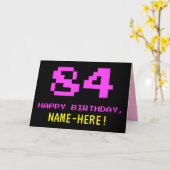 Fun, Nerdy, Geeky, Roze, 8-bits stijl 84th Birthda Kaart (Gele Bloem)