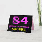 Fun, Nerdy, Geeky, Roze, 8-bits stijl 84th Birthda Kaart (Voorkant)