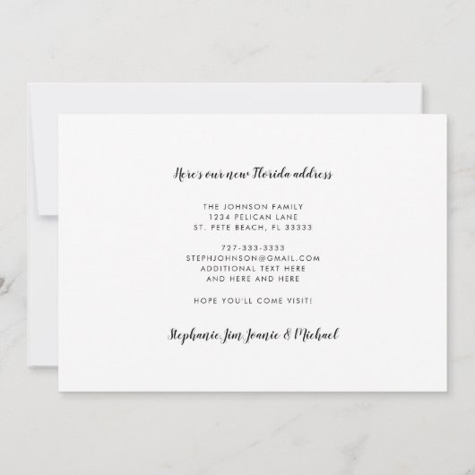 Fun New Address Florida Beach Palm Treving Moving Aankondiging (Achterkant)