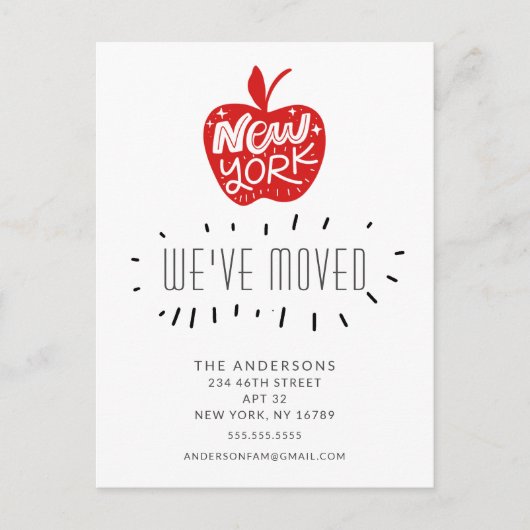 Fun New York Red Apple Moving Announcement Card Aankondigingskaart (Voorkant)