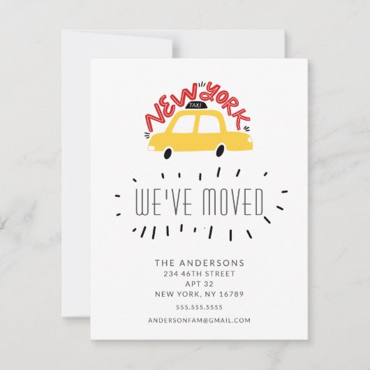 Fun New York Yellow Taxi Moving Announcement Card Kaart (Voorkant)