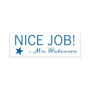 Fun "NICE JOB!" + Tutor Name Rubber Stamp Zelfinktende Stempel