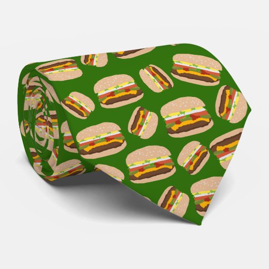 Fun Novelty Cheeseburger Pattern Green Stropdas (Opgerold)