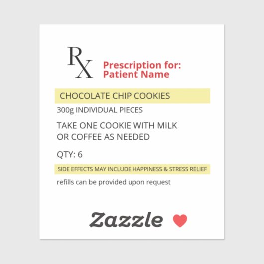 Fun Novelty Rx Prescription Label Sticker (Vel)