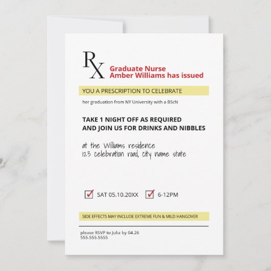 Fun Novelty Rx Prescription Nurse Afstuderen Kaart (Voorkant)