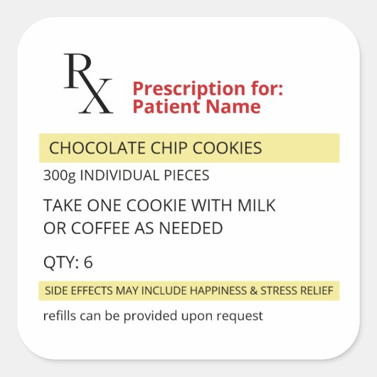 Fun Novelty RX Voorschrift Cookie Label Sticker (Voorkant)