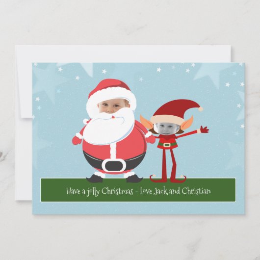 Fun Novelty Santa en Elf Kerstmis op maat Feestdagenkaart (Voorkant)