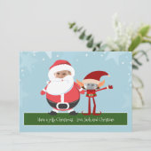 Fun Novelty Santa en Elf Kerstmis op maat Feestdagenkaart (Staand voorkant)