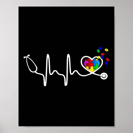 Fun Nurse Autism Puzzle Stethoscope Heart 1 Poster (Voorkant)