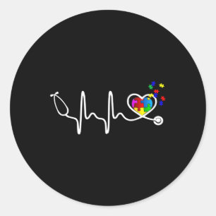 Fun Nurse Autism Puzzle Stethoscope Heart 1 Ronde Sticker