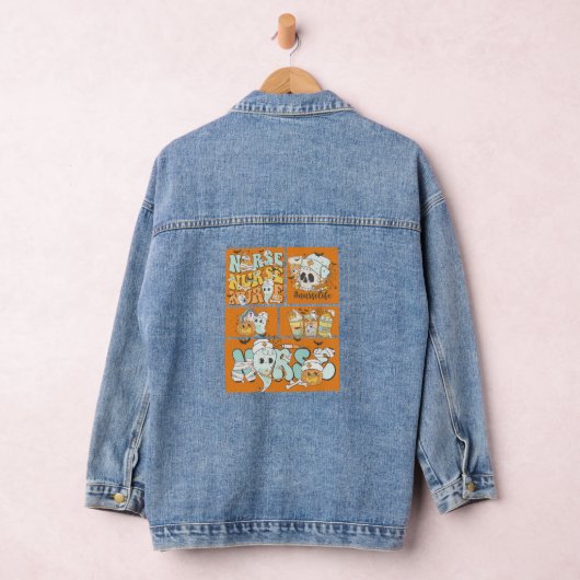 Fun Nurse Halloween Sinaasappel Tegel Basic Donker Denim Jacket (Hangar)
