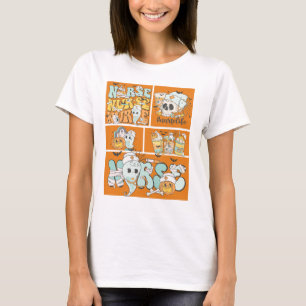 Fun Nurse Halloween Sinaasappel Tegel Basic Donker T-shirt