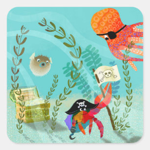 Fun Ocean Friends Kinder Party Paper Bord Vierkante Sticker