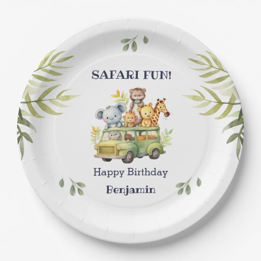Fun Oerwoud Animal Safari Verjaardag Papieren Bordje (Voorkant)