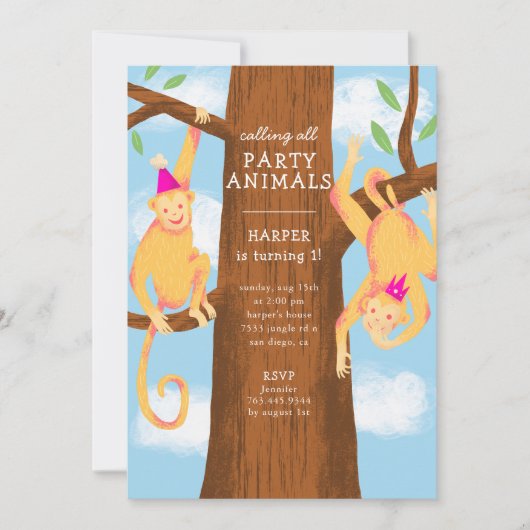 Fun Oerwoud Monkeys Birthday Party Kaart (Voorkant)