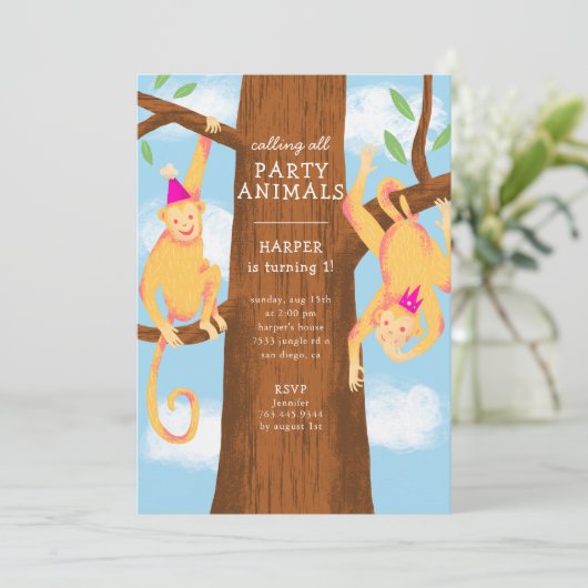 Fun Oerwoud Monkeys Birthday Party Kaart (Staand voorkant)