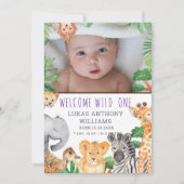 Fun Oerwoud Safari Animal Baby Birth koninklijke b Aankondiging (Voorkant)