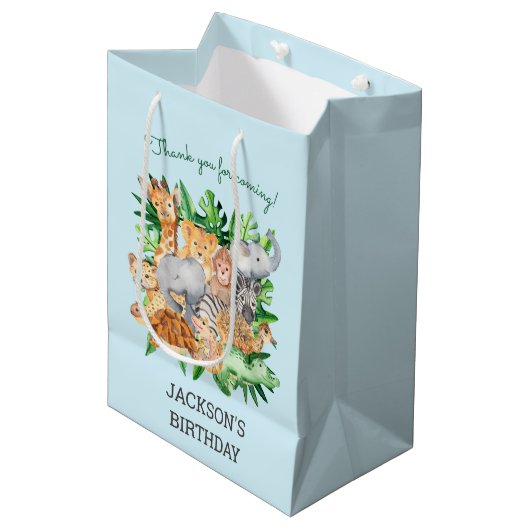 Fun Oerwoud Safari Animals 1e verjaardag Medium Cadeauzakje (Voorkant Gekanteld)