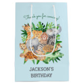 Fun Oerwoud Safari Animals 1e verjaardag Medium Cadeauzakje (Achterkant)