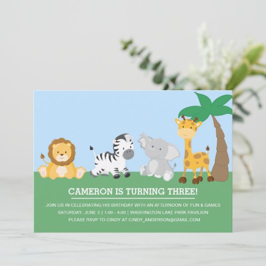 Fun Oerwoud Safari Kids Verjaardagsuitnodiging Kaart (Staand voorkant)